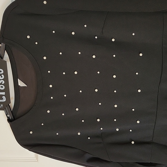 SHEIN Pearl Beaded Black Dress 2XL Waistshaper Fit & Flare - Picture 2 of 5